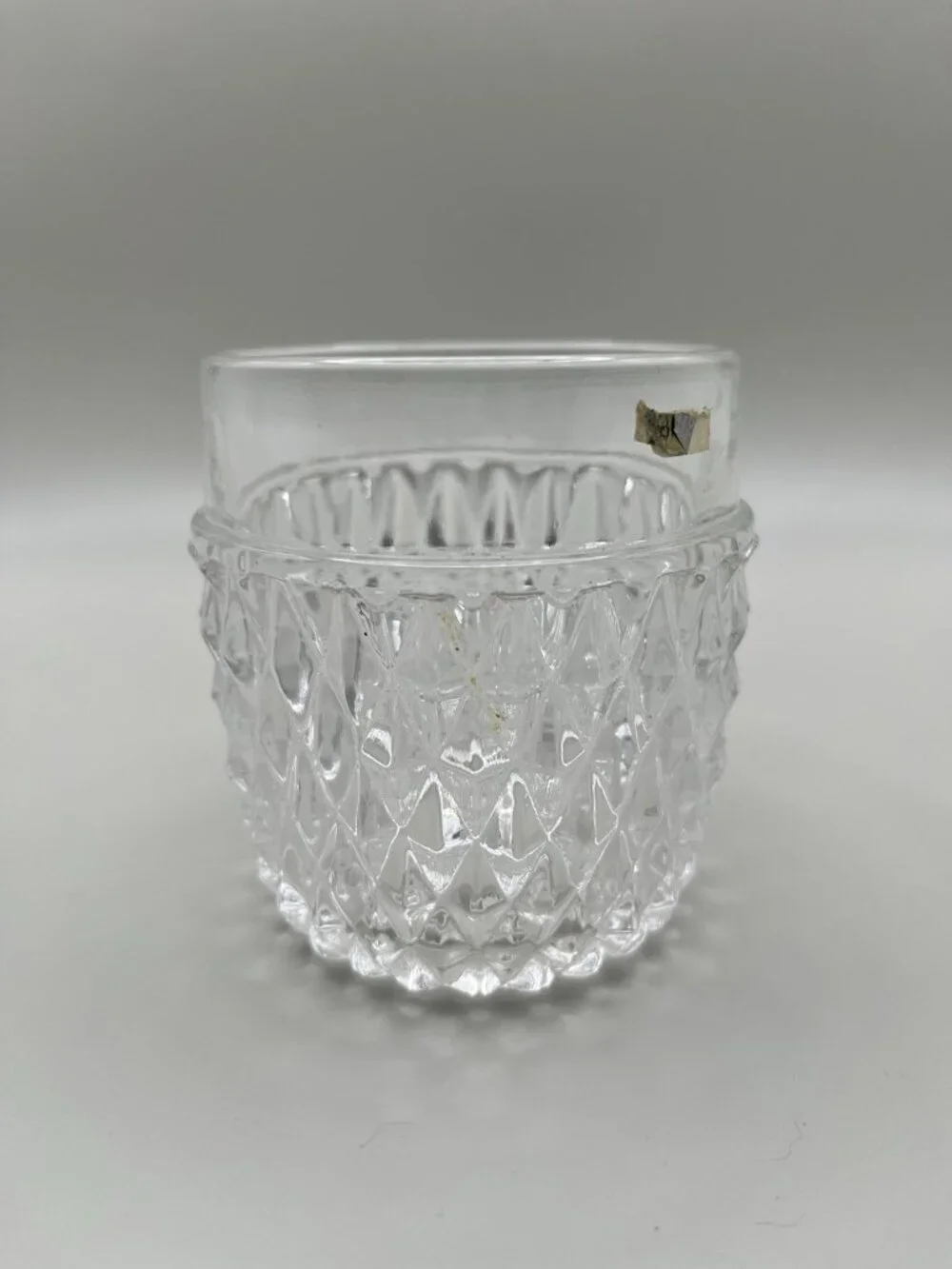 VTG Pressed Glass Diamond Votive Candle Holder Crystal Fairy Hollywood MCM Regal